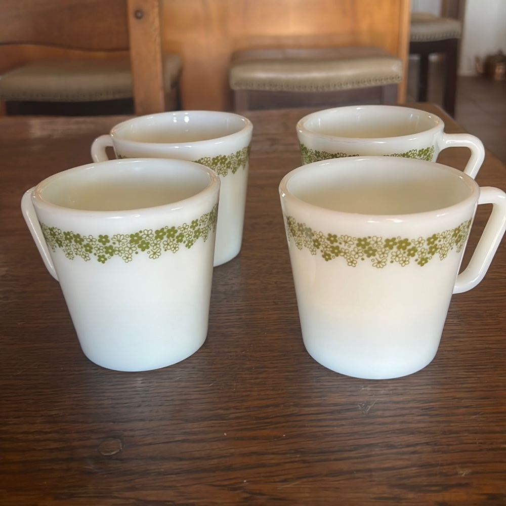 Vintage Pyrex crazy daisy coffee cups Avocado green